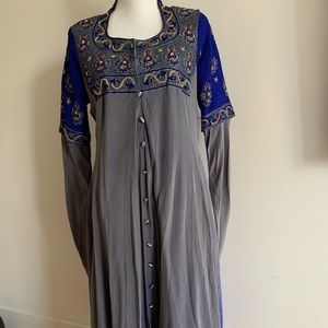 Silk Indian Punjabi suit blue and gray